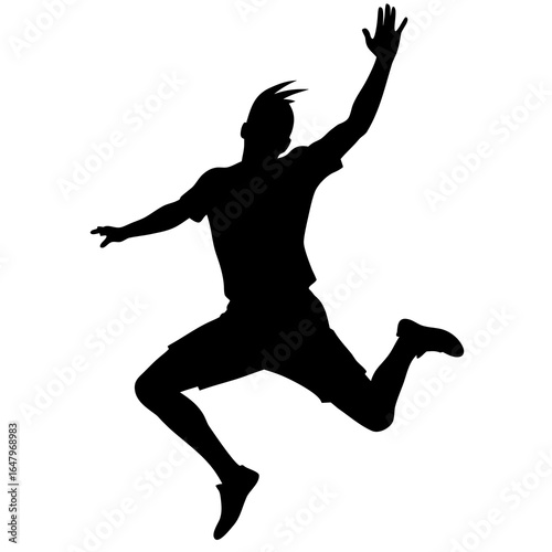 Silhouette of a Man Jumping with Arms Raised action