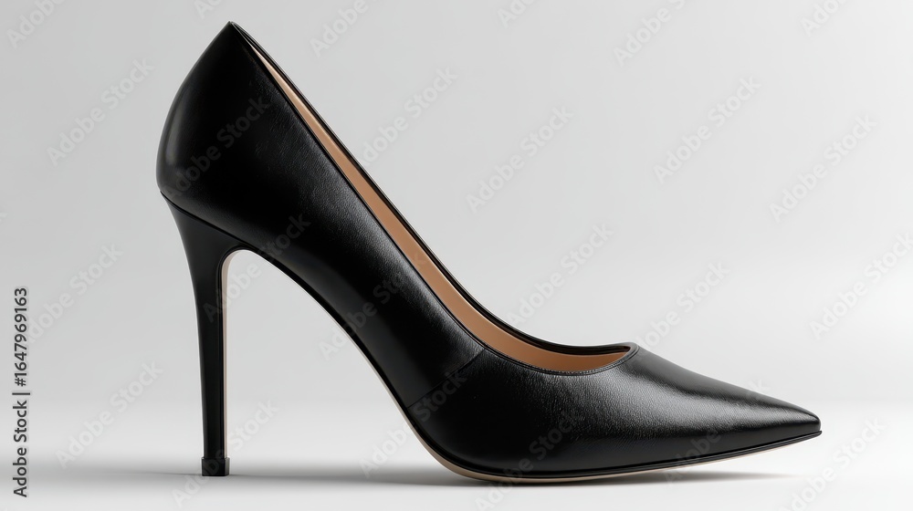 Obraz premium Elegant black high heel shoe showcasing modern design and sophistication against a neutral background