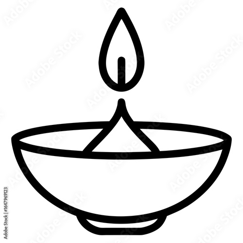 Simple Outline Icon of a Lit Diya Lamp oil lamp candle