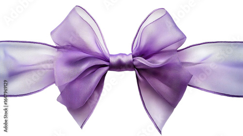 Front view of a lilac chiffon ribbon and bow isolated on a white transparent background