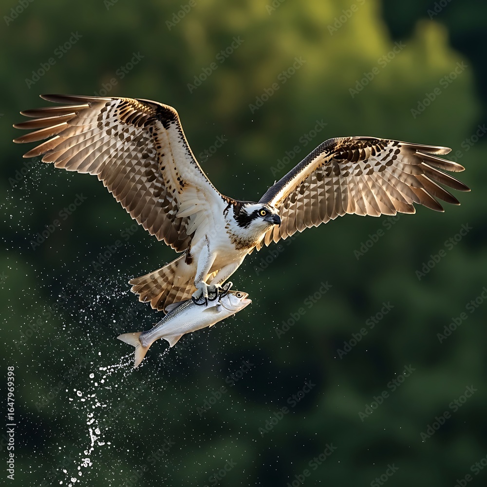 Fototapeta premium Bald Eagle Catching Fish in Lake, Bird of Prey Wildlife in Action