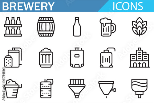 Icons of beer brewing equipment, fermentation, and production processes