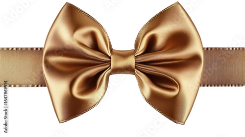 Front view of a rich gold satin ribbon and bow isolated on a white transparent background