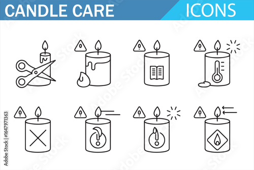 Candle care safety icons for proper usage and maintenance