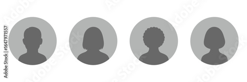Avatar profile icon. Anonymous user avatar icon. Circle-framed avatar silhouettes for digital use. Profile icons set. Male and female avatar vector icon set illustration isolated on white background.