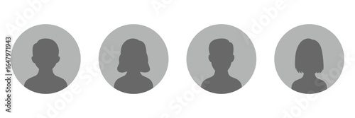 Avatar profile icon. Anonymous user avatar icon. Circle-framed avatar silhouettes for digital use. Profile icons set. Male and female avatar vector icon set illustration isolated on white background.