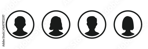 User profile icon set, Male and female portraits, silhouettes, avatars or profiles of unknown anonymous people, profile picture user avatars in circles.