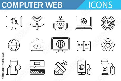 Web service and technology icons for digital interfaces and applications