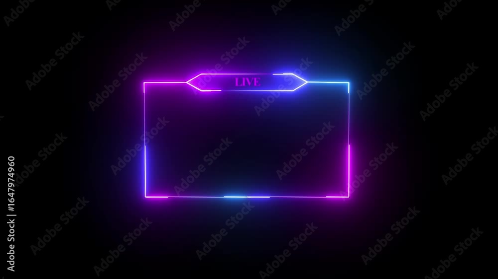 live neon text frame animation box frame neon frame live game live overlay animation for live video neon line animation tow ton color on black backround with 4k video