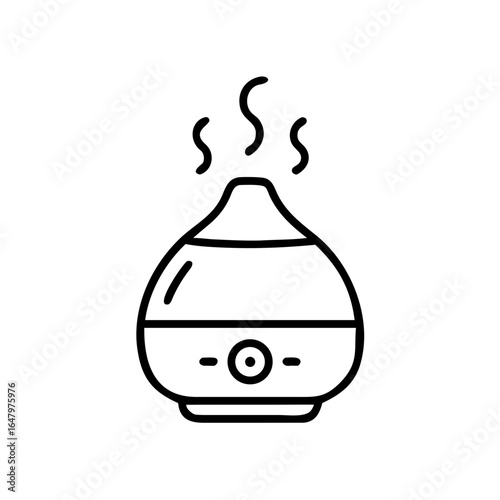 Aromatherapy diffuser with steam in minimalist black outline design  