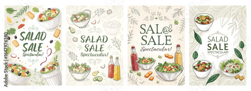 Colorful and vibrant salad sale banners featuring fresh ingredients and tasty dressings.