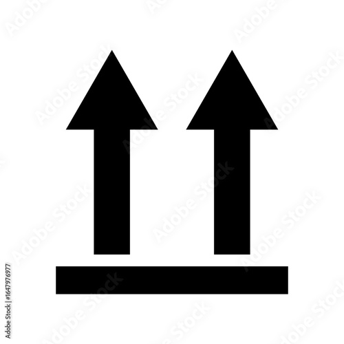 This Side Up. Icon with two vertical arrows pointing up. Information sign on the package indicating the position in which the cargo should be during transportation and storage. Marking on the package.