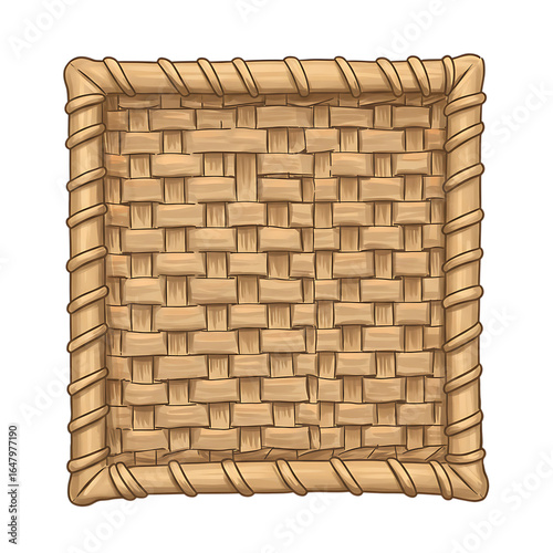 Of square woven wicker basket, handmade from natural straw for storage isolated on transparent background