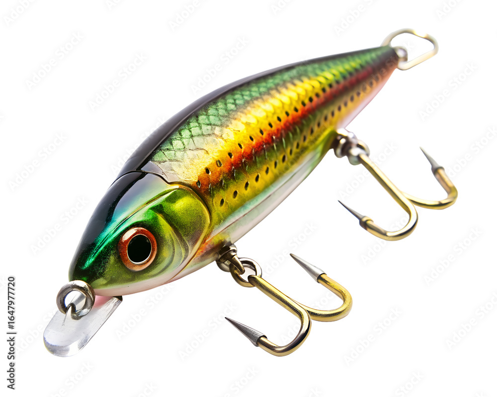 Realistic fishing lure with hooks isolated on transparent background Realistic fishing lure with hooks isolated on transparent background
