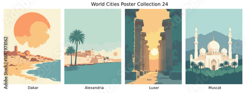 Dakar , Alexandria , Luxor , Muscat  ci Flat Vector Poster Collection