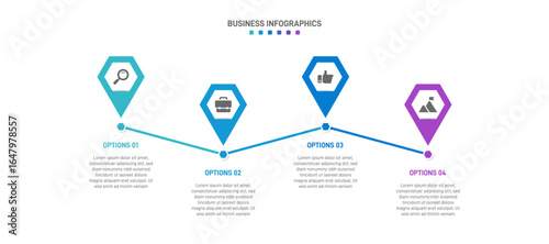 Progress bar featuring 4 arrow-shaped elements, symbolizing the four stages of business strategy and progression. Clean timeline infographic design template. Vector for mobile presentation.