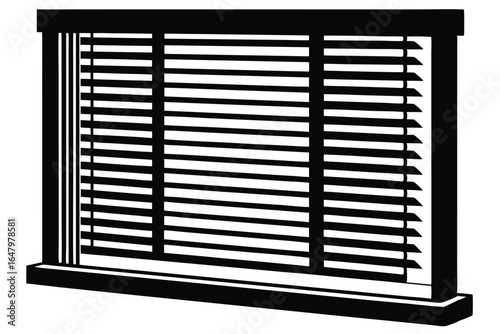 Window Blinds Illustration Closed Horizontal Slats with Black Frame and Cord Controls