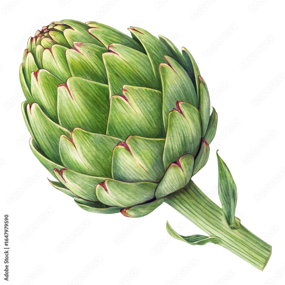 Obraz premium Watercolor Artichoke Illustration, Isolated on Transparent Background, Botanical, Green Vegetable, Artichoke, Watercolor, Illustration
