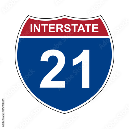 Interstate 21. Interstate highway sign. Road number. Signpost indicating route numbers in the U.S. Interstate Highway System. Even numbers run west to east. Odd numbers run north to south.