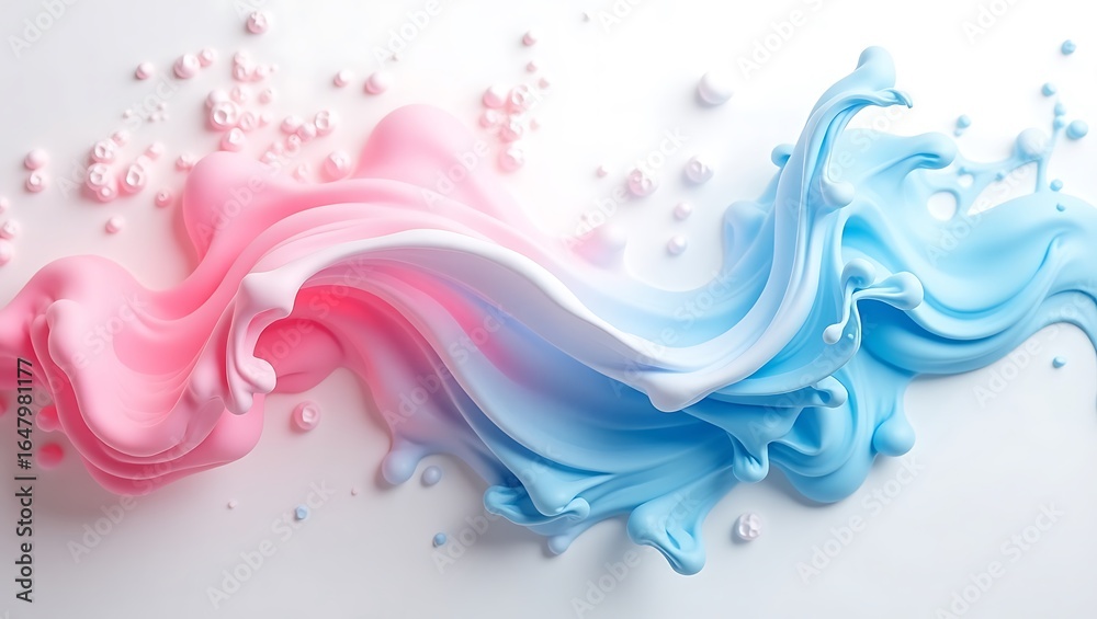 Fototapeta premium Delicate Interplay of Pink and Blue Liquid Swirls on a White Background A Captivating Abstract Composition