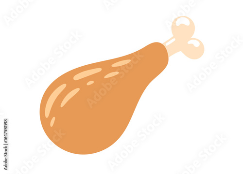 Fried chicken, duck, turkey or goose roast leg. Traditional dinner. Thanksgiving day. Autumn holiday. Flat Vector illustration isolated on white background 