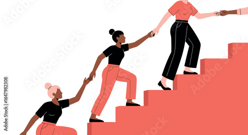 Business teamwork climbing stairs success helping each other