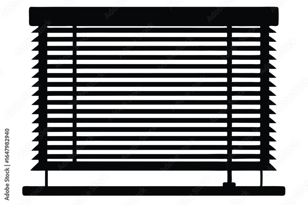 Stylized Black Silhouette of Window Blinds with Slats in a Minimalist Design Stylized Black Silhouette of Window Blinds with Slats in a Minimalist Design