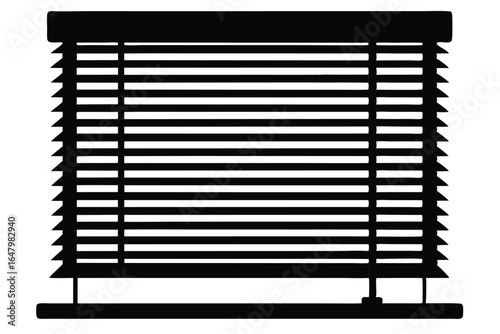 Stylized Black Silhouette of Window Blinds with Slats in a Minimalist Design