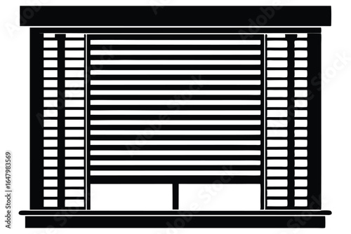 Closed Window Blinds Silhouette Illustration Showing Horizontal Slats and Frame Elements on Window Sill