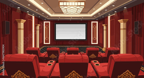 Luxurious Home Cinema Interior with Plush Seating and Elegant Detailing
