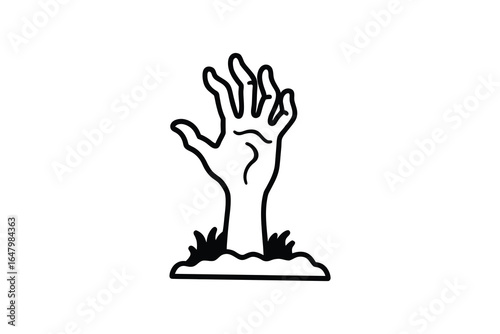 A hand rising from the ground in a simple black line drawing style silhouette