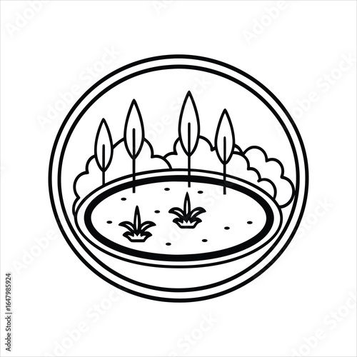 Pond Water Body Line Art Vector Design