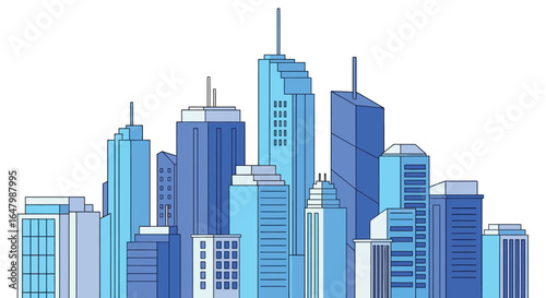 Cityscape illustration blue skyline buildings architecture