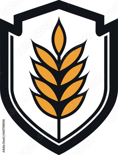 Illustration of a shield with wheat grain isolated on white background