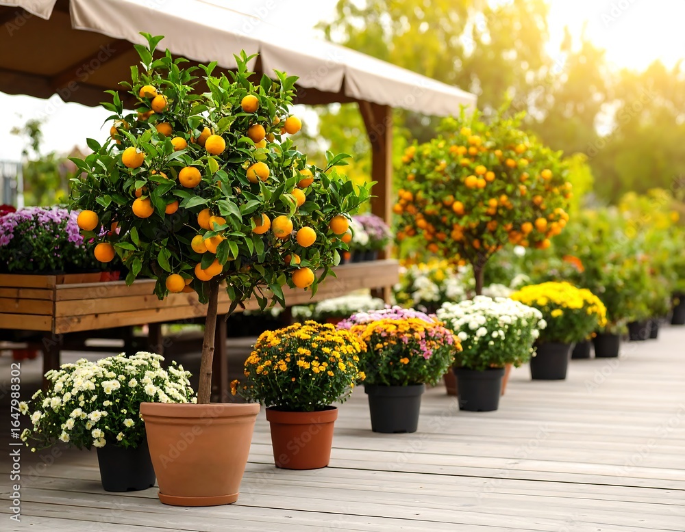 Obraz premium Citrus Trees Flowers at Garden Center.