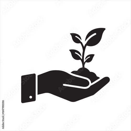 Open hand gently holding a sprouting plant silhouette