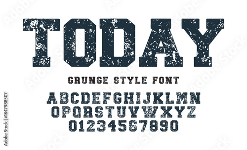 Grunge college font. Vintage sport font in american style for football, baseball or basketball logos and t-shirt. Athletic department typeface, varsity style font. Vector
