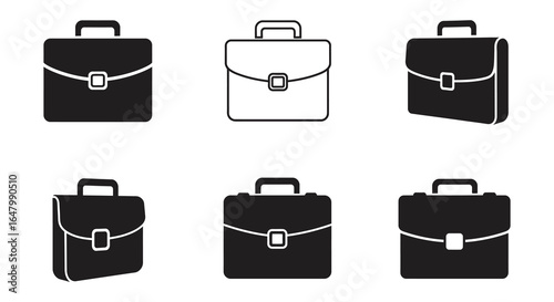 Set of Briefcase Icons in Black and White for Business and Travel