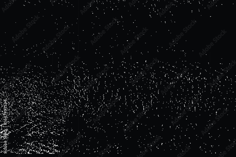 Fototapeta premium A dark, abstract monochrome background with a high-contrast, grainy texture of white specks, creating a digital noise or static on a screen effect.