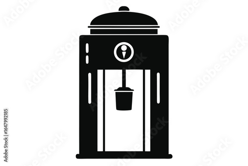 Black Silhouette of a Coffee Dispenser with Cup and Filled Container Section Above