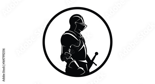 Silhouette of a Medieval Knight in Full Armor with Sword