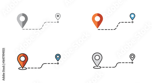 Route Navigation Icon Set Showing Path Between Two Points