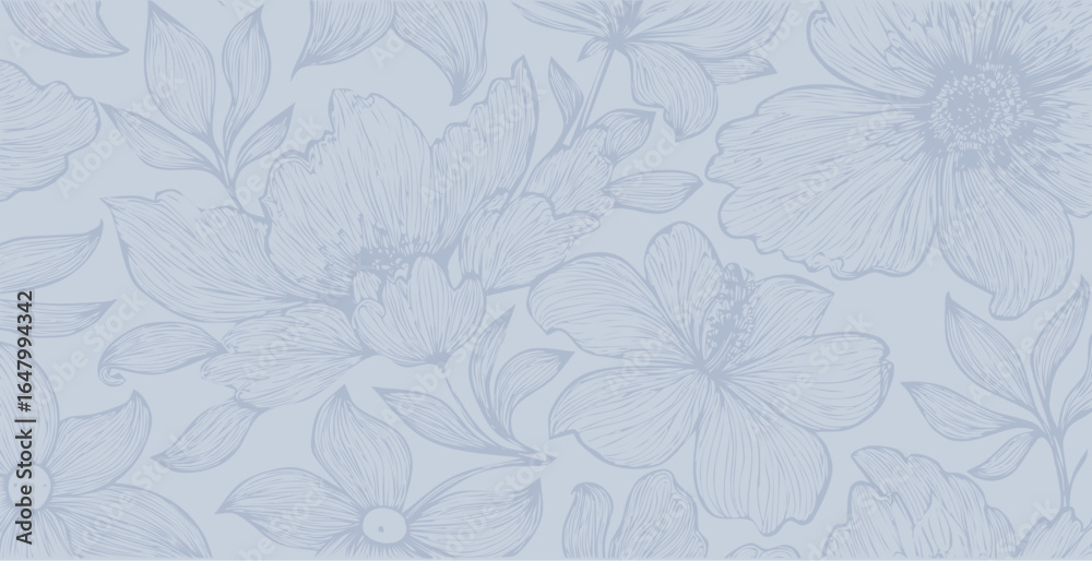 Fototapeta premium Floral print pattern background in provance style, floral background. Pastel tones vintage style wallpaper in vector.