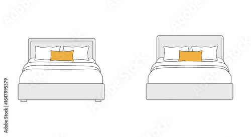 Two beds with pillows and cushions minimalist bedroom interior design concept