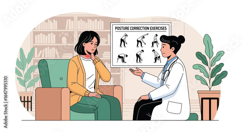 Doctor Explains Posture Correction Exercises to Patient During Consultation Session