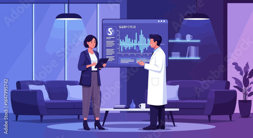 Consultation about Sleep Pattern Analysis with Doctor and Patient in Clinic