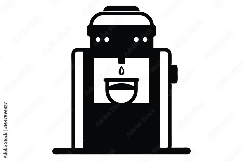 Fototapeta premium Black and White Coffee Maker Dispensing Brew into a Mug Illustration