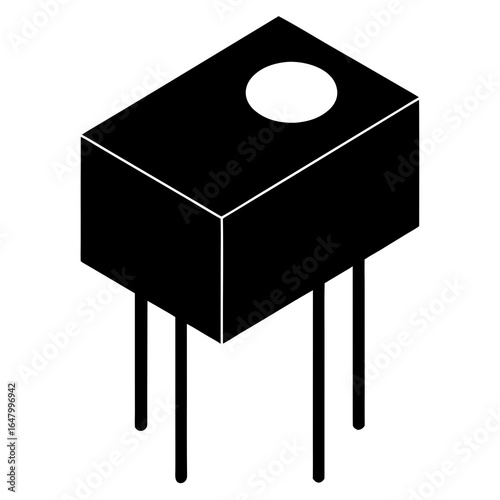Black rectangular sensor with a central circle and three legs.
