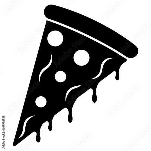 A slice of pizza with melted cheese dripping.
