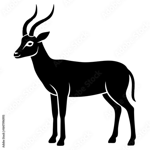 Silhouette of an antelope, profile view.
